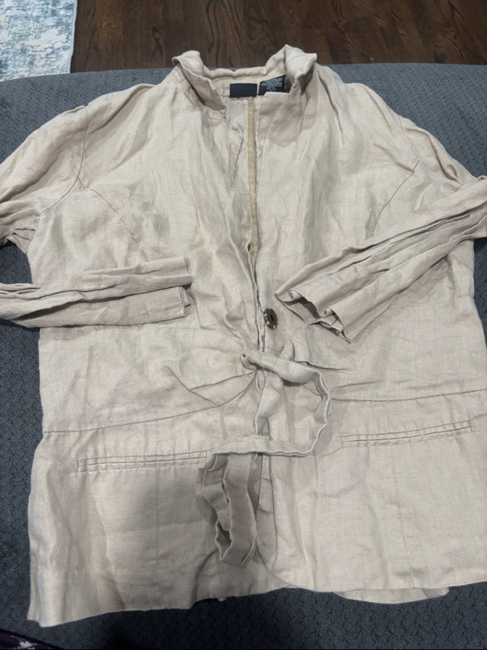 ⭐️2/$10 - Light Beige Linen Tie-Waist Jacket